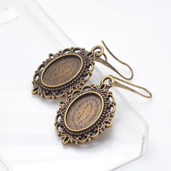 

13*18mm Oval Cabochon Setting Earring Antique Bronze Metal Zinc Alloy Hoop Filigree Earrings Base Findings 8pcs/lot E8783