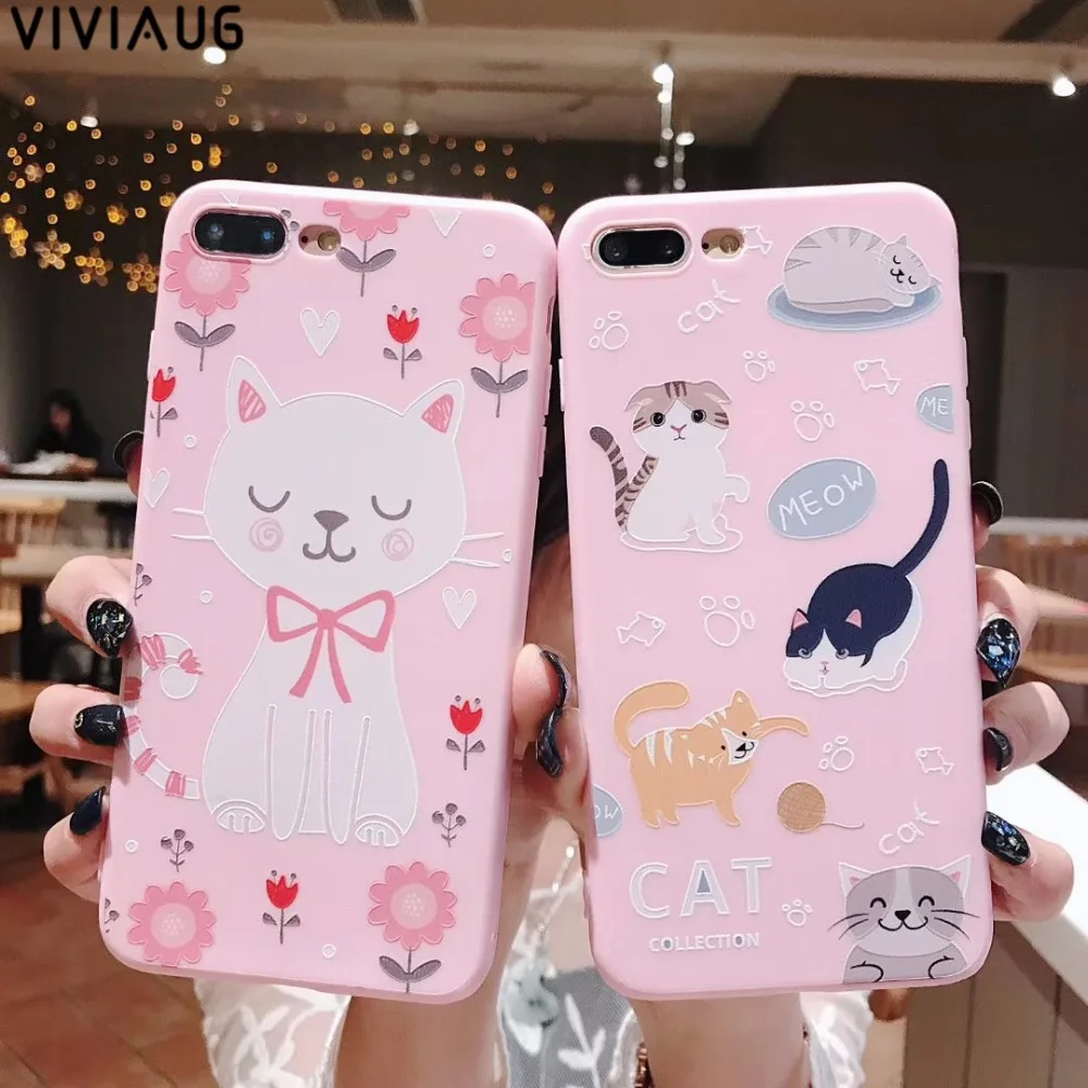 Чехол для iPhone X 8 7 6 S Plus Мягкие силиконовые ТПУ ультра тонкий милый кот роспись