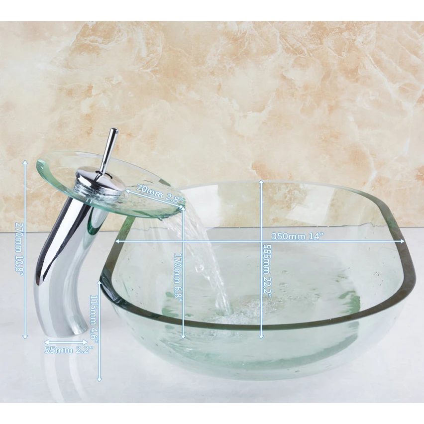 Torayvino вытянутый Прямоугольный Стеклянный умывальник для ванной комнаты w/кран водопад смеситель кран туалет ванна раковина набор