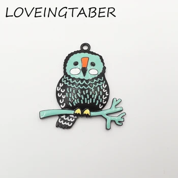 

Newest 42mm*42mm 10pcs/lot Black Plated Full Enamel Wild Owl Pendant For Kids Neckalce Making