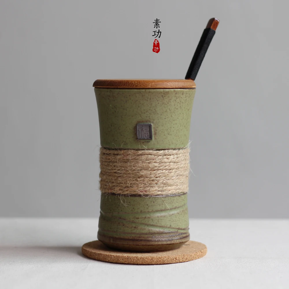 

380ML Japanese style Ceramic mug vintage bands individuality brief ceramic mug belt with cover and spoon coffee gift