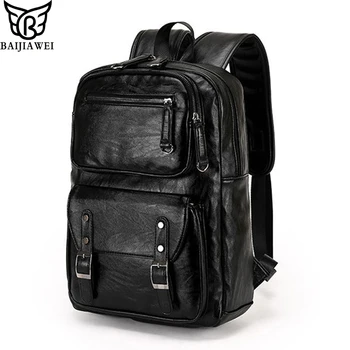 

BAIJIAWEI New Arrival Men Backpacks High Grade PU Leather Fashion Travel Bags Scientific Carrying System Backpack Mochila Zip