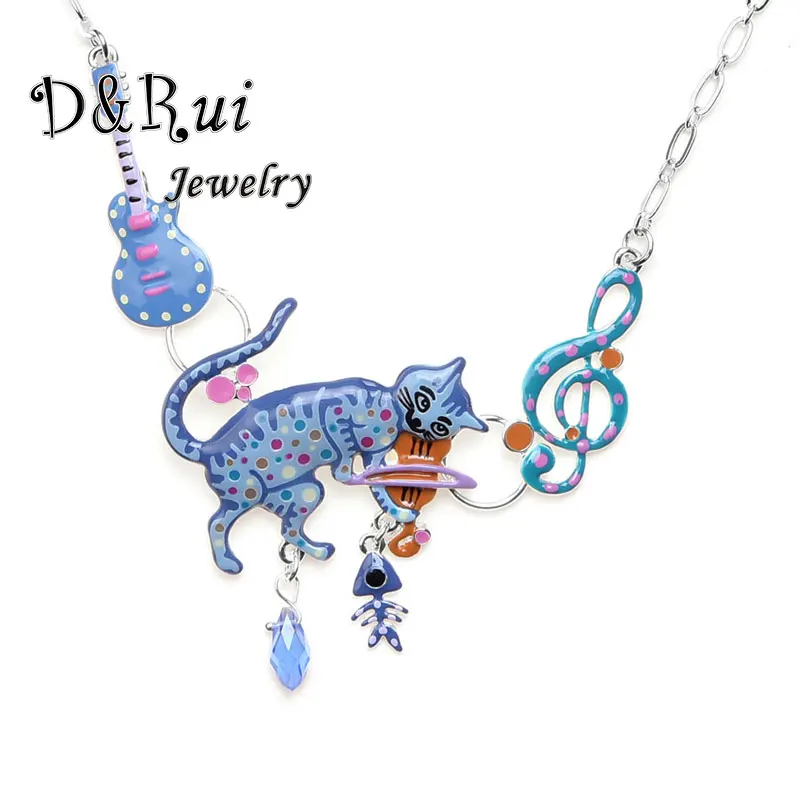 

Enamel Necklaces & Pendants Cute Cat Guitar Note Statement Female Necklace Pendant Vintage Chain Christmas Jewelry Wholesale Hot