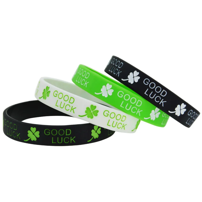 50pcs/Lot Good Luck with Clover Leaf Silicone Debossed Filled in Colour Wristband Bracelet | Украшения и аксессуары