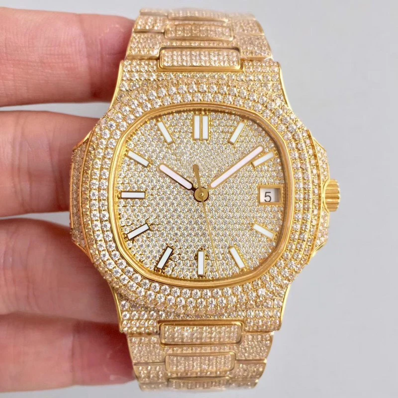 

Luxury Brand New Automatic Mechanical Men Watch Sapphire Full Iced Diamonds Transparent Silver Rose Gold Yellow Gold Sport AAA+