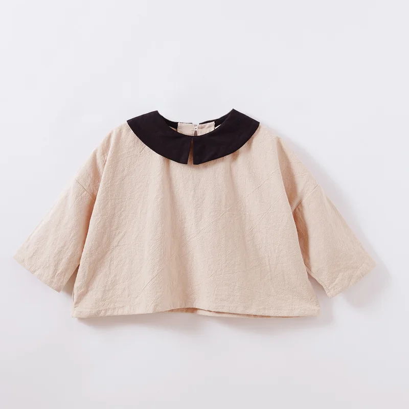 

Autumn new female baby cotton Linen shirt 2018 new Fashion Girls Hemp T Shirts Long sleeve Kids Tops Casual Children clothing