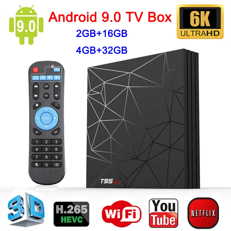 

Newest TV BOX 6K Smart TV BOX Android 9.0 T95 MAX 16G/32G H6 Quad Core 2.4G Wifi USB HD Youtube Support IPTV Netflix Set Top Box