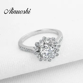 

AINUOSHI Luxury 1.25 Round Cut White Sona Halo Bridal Rings 925 Sterling Silver Flower Women Wedding Engagement Anniversary Gift