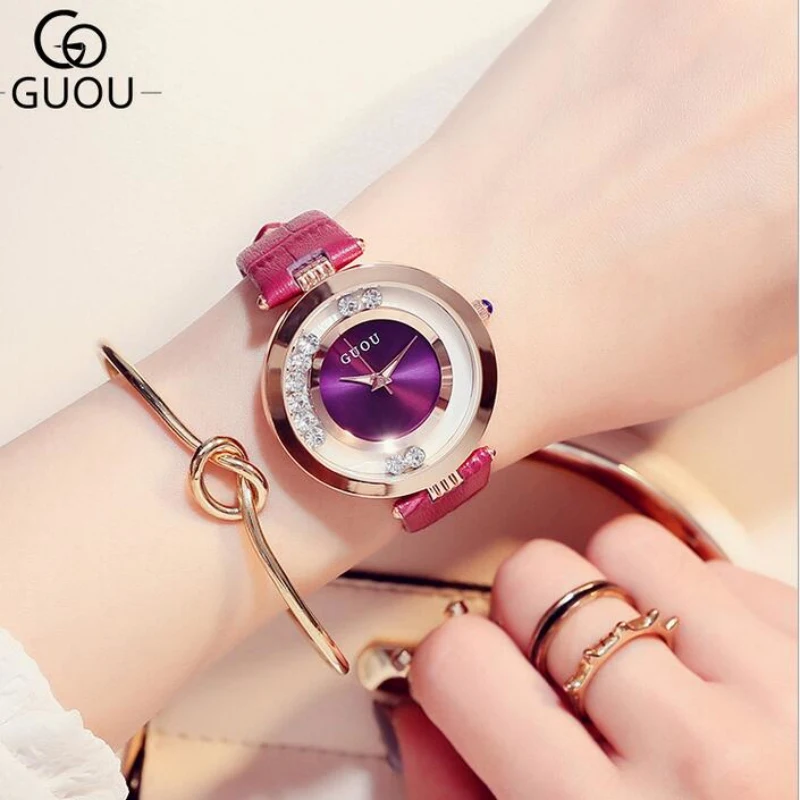 GUOU Watch Luxury Glitter Diamond Rhinestone Watch Women Watches Women's Fashion Exquisite Leather Clock saat relogio feminino