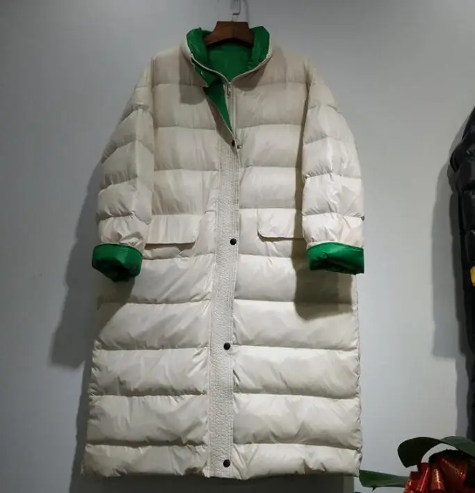 Женская зимняя куртка, длинное пальто, новинка, ультра-светильник, пуховик на белом утином пуху, Женская парка, зимняя верхняя одежда, пуховики, ветрозащитные куртки - Цвет: Слоновая кость