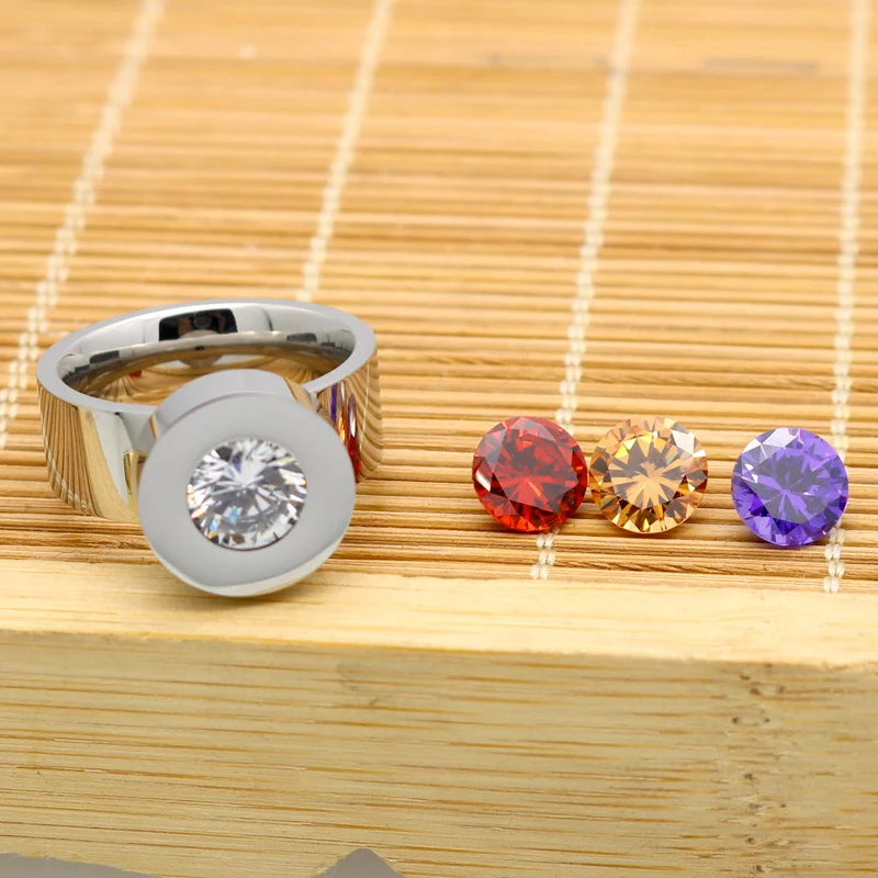 Wedding Rings New Trendy Gold 4 Color Zircon Crystal Round Stone Ring For Women Female 316L Stainless Steel Ring Male Brand Wedding Jewelry