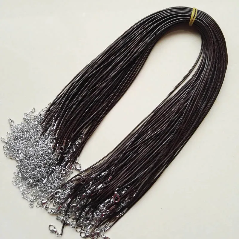 

Lobster clasp 1.5mm 100pc brown Wax Leather cord necklace rope pendant 45cm with Lobster clasp jewelry diy pendants lot free