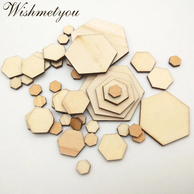 

WISHMETYOU 50PC 10-50mm Blank Wooden Hexagonal Ornaments Shapes For Handcrafts Embellishment Scrapbooking DIY Decorations Party