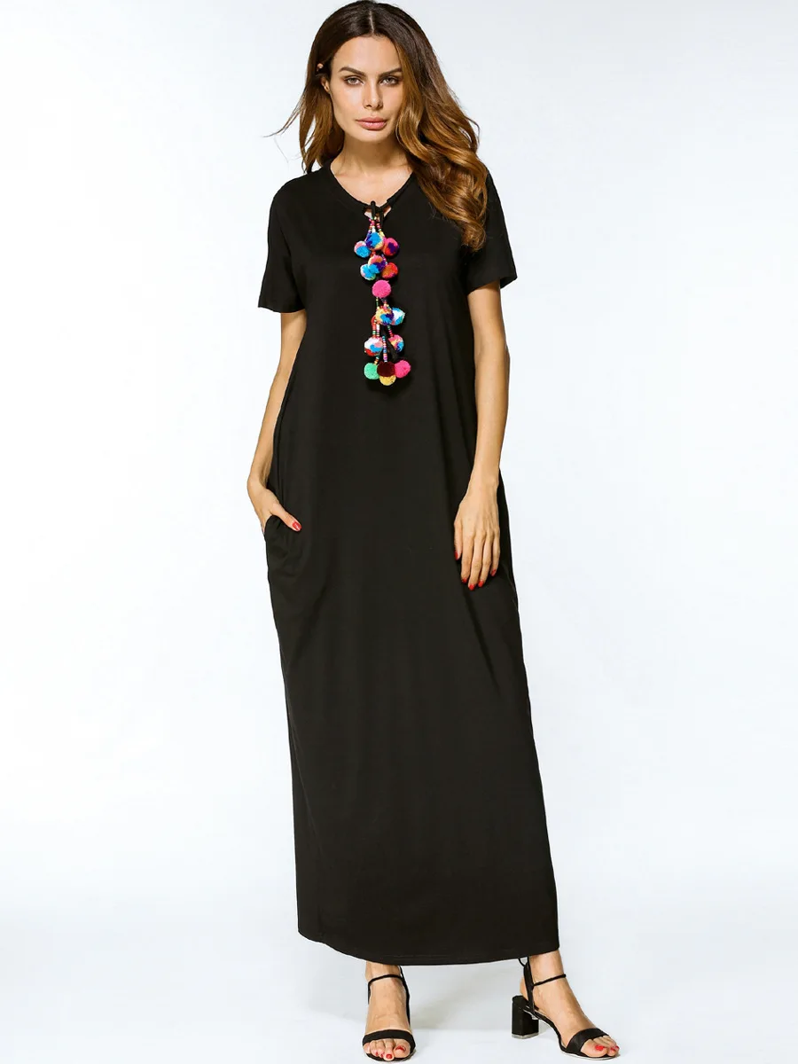 Beach Cover Up Black Long Dress Saida de Praia Beachwear Tunics Kaftan