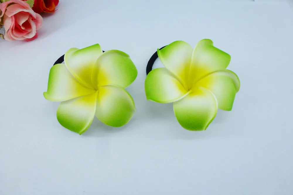 20 New green color Foam Hawaiian Plumeria flower Frangipani Flower bridal hair bands  elastic bands 4.5cm hair bun maker donut magic foam sponge hair styling tools twist headband cushion donut hair bun maker women styling tools