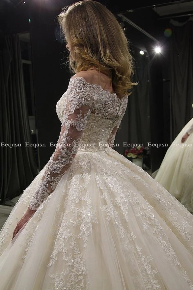 US $143.37 Luxury Ball Gown White Long Sleeves Wedding Dresses 2020 Muslim Lace Dubai Arabic Wedding Gown Bride Dress Robe De Mariee