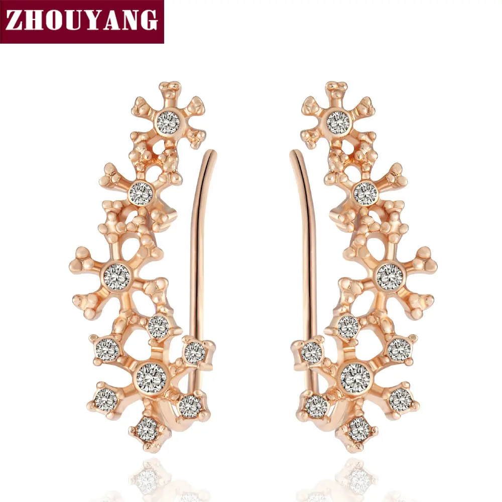 

Top Quality 2015 New Design Snowflake Rose Gold Color Ear Hook Stud Earrings Jewelry ZYE795 ZYE796
