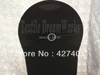 

Hot Sale Black Spandex Bands / Lycra Band /Chair Covers Sash With Round Diamond Buckle For Wedding & Banquet