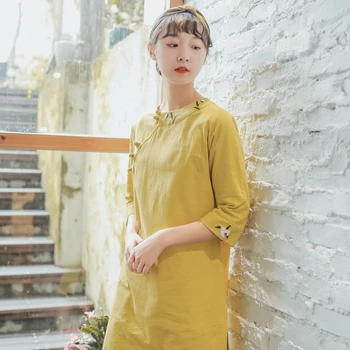 

2020 chinese dress cheongsam qipao embroidery qipao cheongsam dress vestidos chinos oriental cotton and linen cheongsam dress