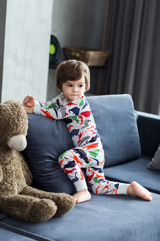 Хлопковый пижамный комплект для мальчиков; мягкая пижама с длинными рукавами; сезон весна-осень
