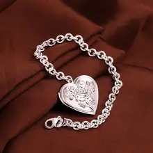 Fina del verano del estilo de plata chapada pulsera 925-sterling-silver flor de la joyería heart chain pulseras para para SB347