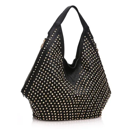 Роскошные, модна diamonds(бриллианты) Для женщин сумки через плечо женские большие сумки, женская сумка на плечо, дрель портативный стразы сумка заклепки пельмени сумки - Цвет: Черный