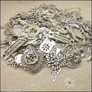 

New Design 40-80 pattern Vintage Charms Mixed 100g Antique silver Plated Metal Alloy Pendants DIY Jewelry Findings