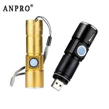 Anpro Mini USB светодиодный светильник-вспышка перезаряжаемый 3 режима масштабируемый СВЕТОДИОДНЫЙ Фонарь велосипедный светильник-вспышка для наружного кемпинга походный светильник