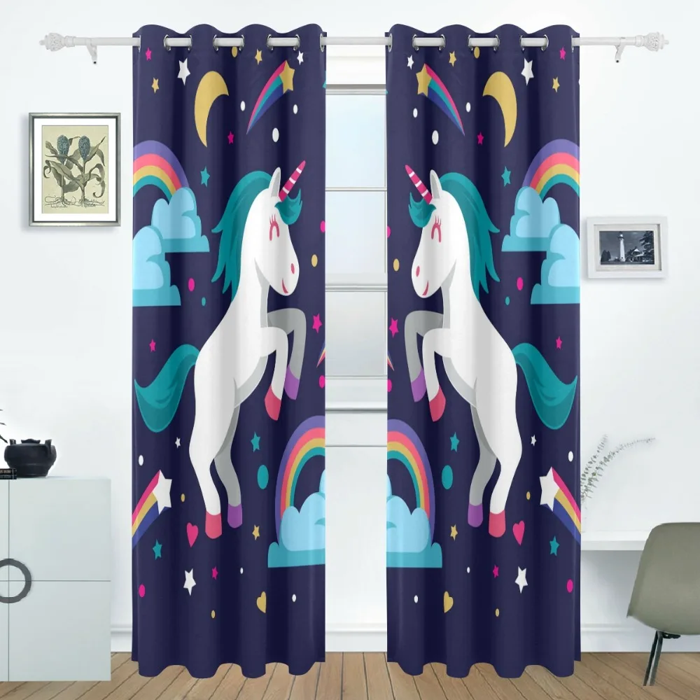 Cute Unicorn Blackout Curtains For Window Treatment Blinds Finished