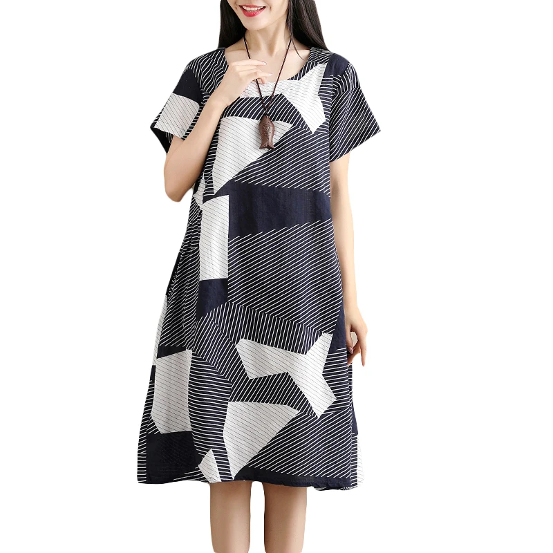 Мода 2019 новые женские платья хлопковые повседневные льняные летние свободные с