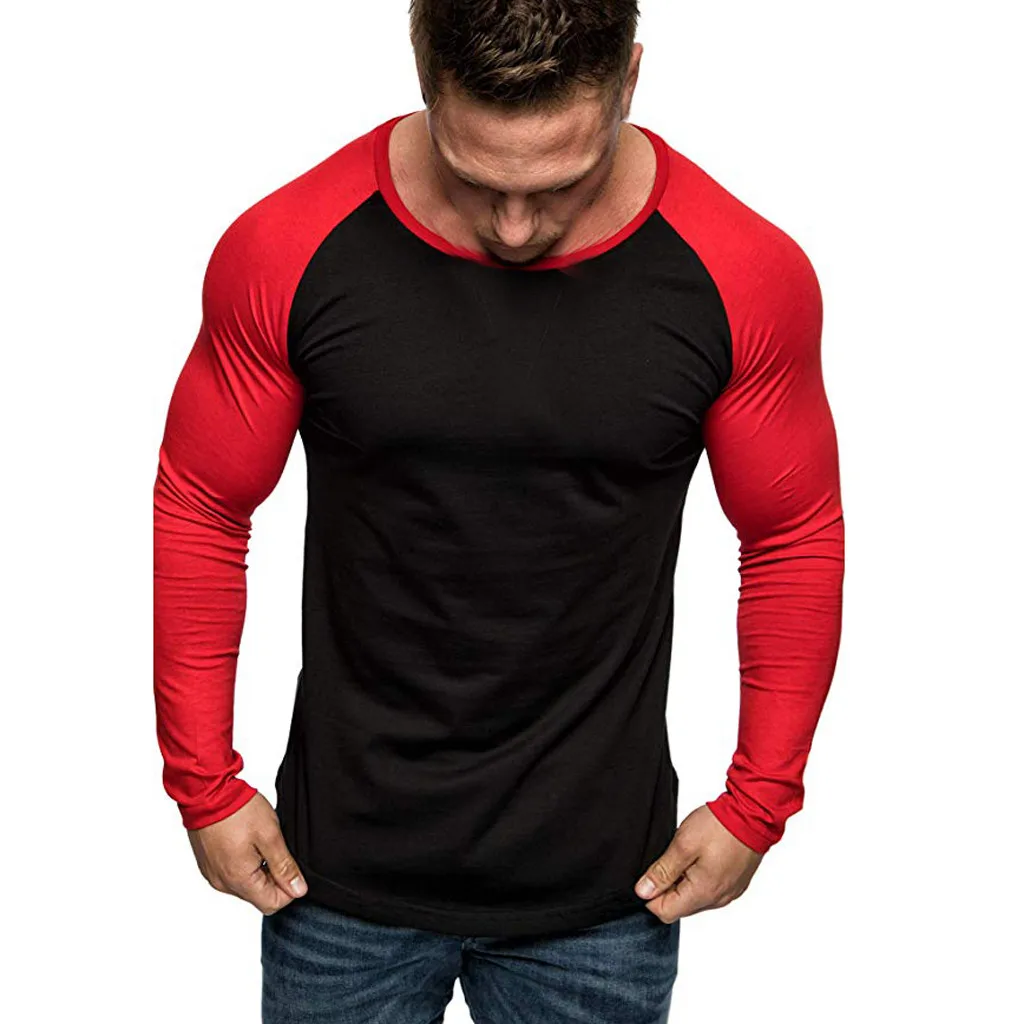 SAGACE Футболка мужская градиентная цветная с длинным рукавом Beefy Muscle Basic Однотонная футболка Топ Повседневная полиэфирная Однотонная футболка с круглым вырезом
