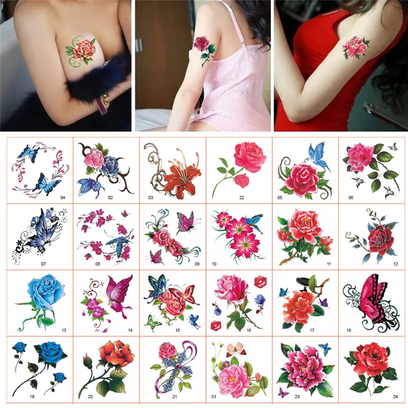 52 шт., розовая бижутерия, переводная татуировка, наклейка для женщин, боди, грудь, искусство, временная татуировка, девушка, браслет на талию, флэш-тату, цветок