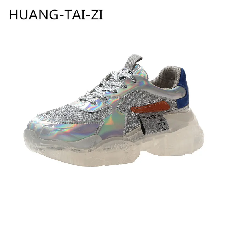 

New Women Chunky Sneakers Harajuku Casual Dad Shoes Platform Sneakers Transparent Jelly Sole Breathable Mesh crystal Sneakers