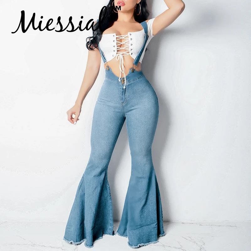 

Miessial High waist bule jumpsuits Women buttons wide leg sleeveless long playsuit Female autumn denim jumpsuit romper overalls