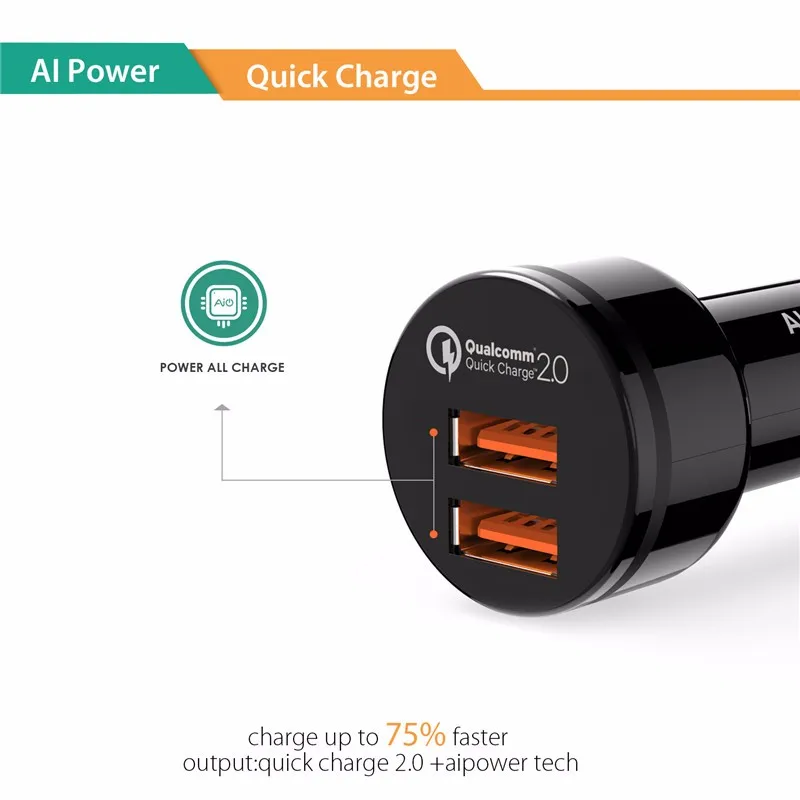 Aukey-Fast-Charging-QC-2-0-36W-2-Ports-USB-Car-charger-Adapter-Dual-Turbo-Rapid