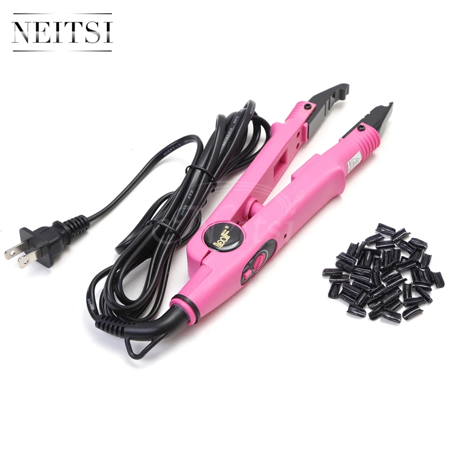 

Neitsi Professional 1PC US Plug Hair Connector Pink#+50pcs Keratin U-Shapped Glue 3 Colors For Hair Extensions