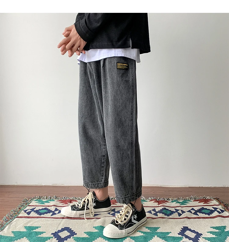 2019 весна и осень на новом портовом тренде корейский вариант свободные модные повседневные джинсы мужские черные/синие M-2XL