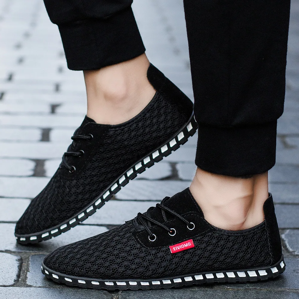 

GOXPACER Classic Mesh Casual Shoes Brief Lacing Shoes Men Breathable Flats Soft Sole Fashion Walking Plus Size New Free Shipping