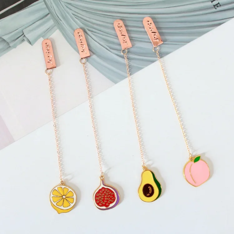 4 шт./компл. Творческий персик стандартной длины с красочными Фруктами серии металлической подвеской Закладка для книги книга держатель карты сообщения подарочные канцелярские товары