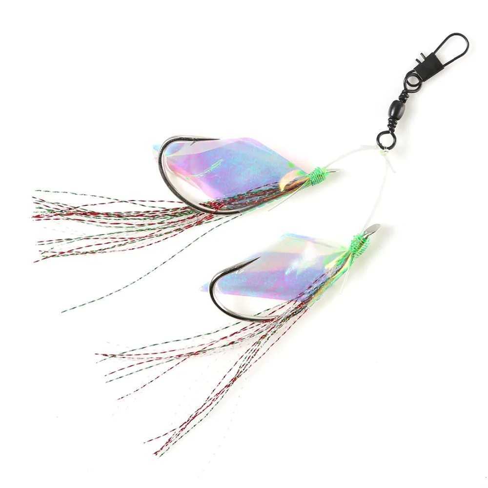 5pair/pack 10/0 hook rig laser wing Peacock Ling nylon rope double hook