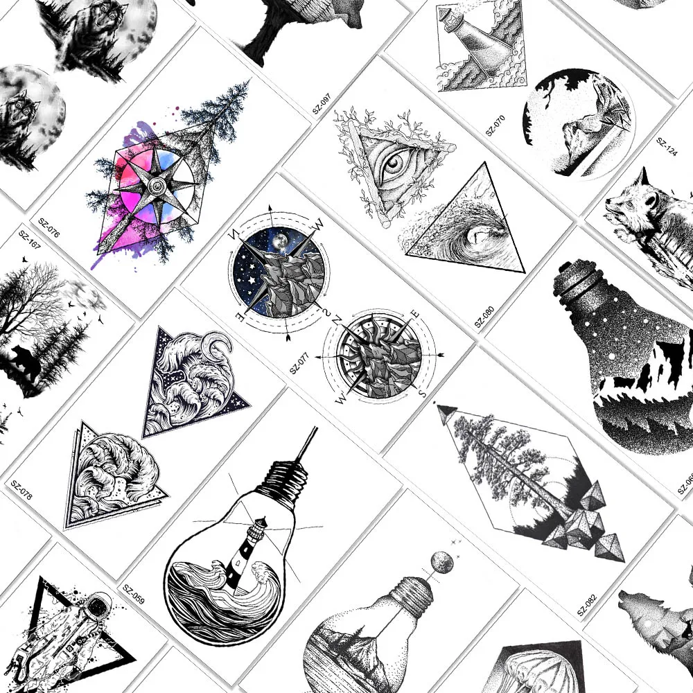 

Triangle Compass Pin Tree Temporary Tattoo Stickers Viking Waterproof Fake Tattoo Paper Cover For Women Men Kids Children Tatoos