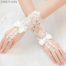 Горячая Распродажа, свадебные перчатки, Новые короткие свадебные перчатки без пальцев, кружевная Апликация, бант, свадебное платье, элегантные свадебные аксессуары