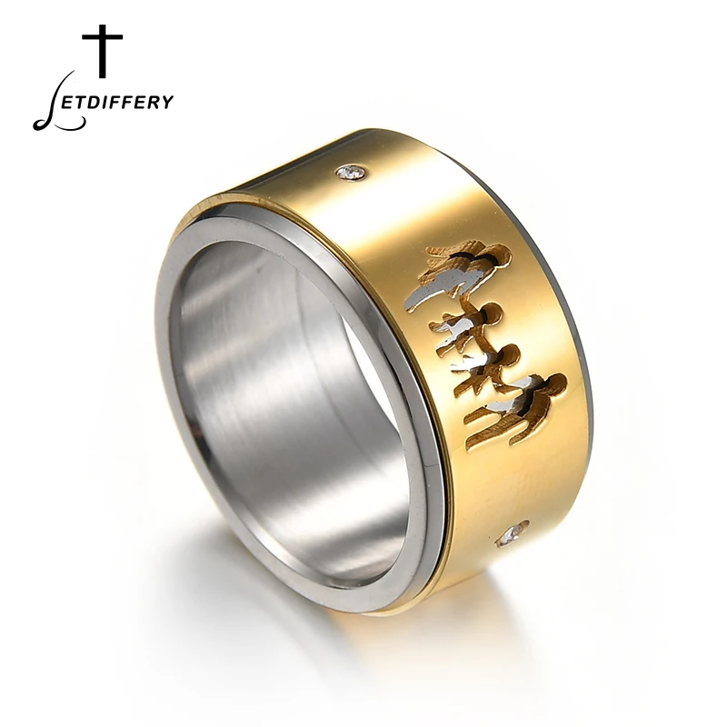 

Letdiffery Pesonalised Rhinestone Double Layer Ring Hollow Happy Family Finger Rotating Ring For Parents' Gift