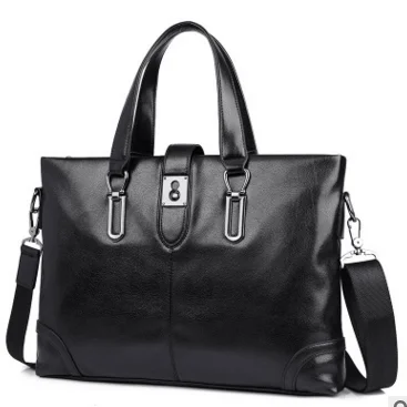 Мягкая кожаная мужская сумка Классическая Высококачественная сумка-торба деловая мужская сумка 15 дюймов портфель для ноутбука сумка через плечо - Цвет: black