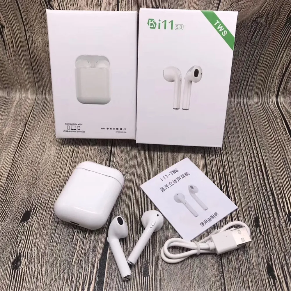 

i11 TWS Earbuds Bluetooth 5.0 True Wireless Earphones Stereo Handsfree Headset with mic for Apple iPhone Android Phones pk i12