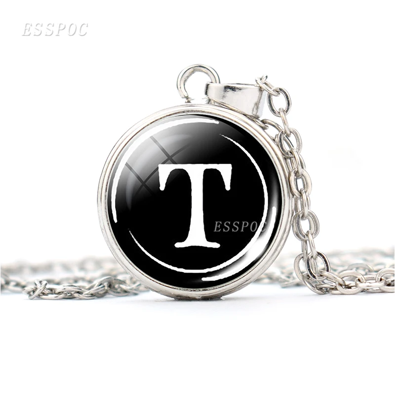 26 ожерелье с буквами алфавита буквы A-Z принт ожерелье с кнопкой стеклянный подвесной брелок украшения из букв Для мужчин Для женщин моды - Окраска металла: letter T