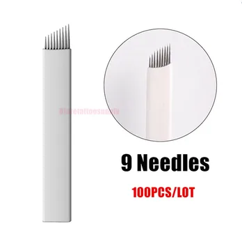 

100PCS/lot Professional Permanent Makeup Manual Eyebrow Tattoo Needle Blade with 9 pin Needles