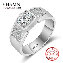 YHAMNI Luxury Pure Silver Jewelry 925 Sterling Silver Ring Men Jewelry CZ Zirconia Engagement Wedding Rings MJ018