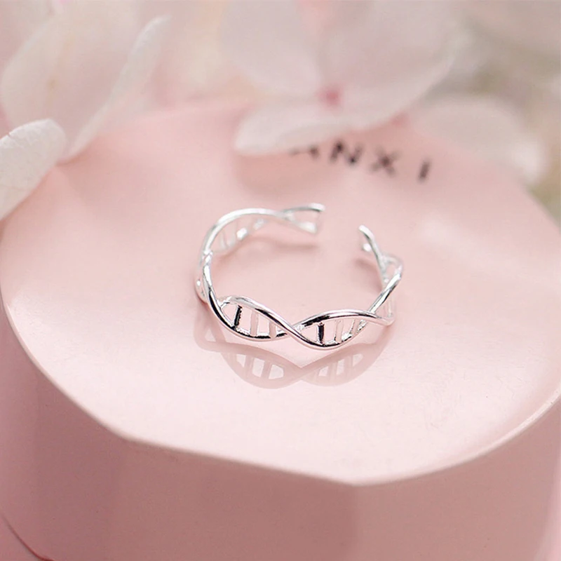

Women Silver Ring Adjustable DNA Chemistry Molecule Rings Double Helix Ring Minimalist Ring Dropshipping 2019 Party Gift 925 New