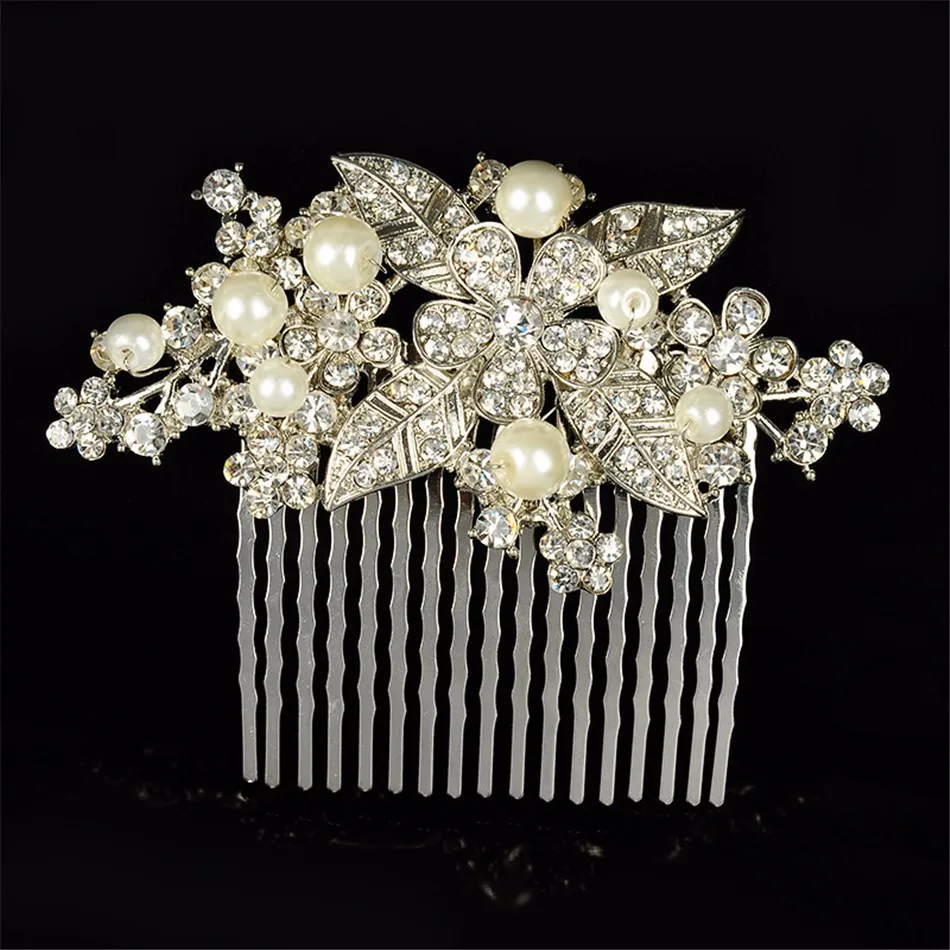 Beautiful Gorgeous Simulated Pearl Flowers Hairwear Jewellery Austrian Crystal Hair Combs for Women Fashion Jewellry Gifts HA029 (3)
